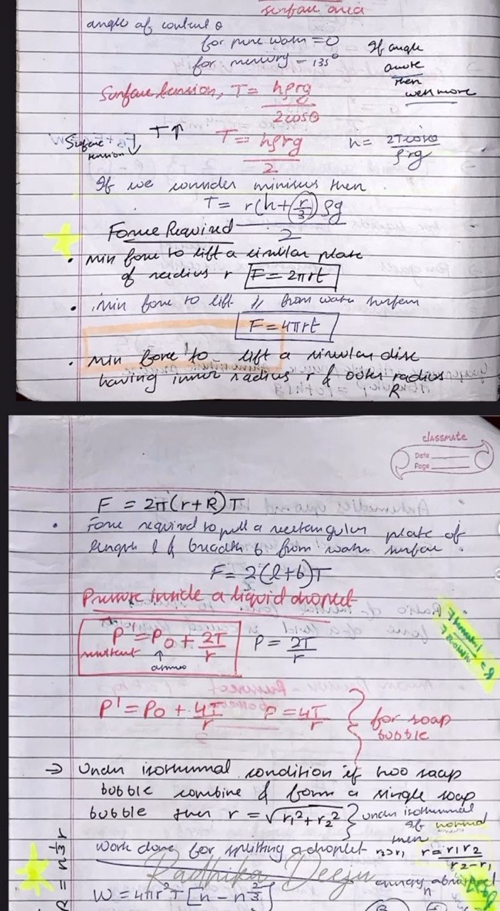 Radhika's handwritten Physics notes